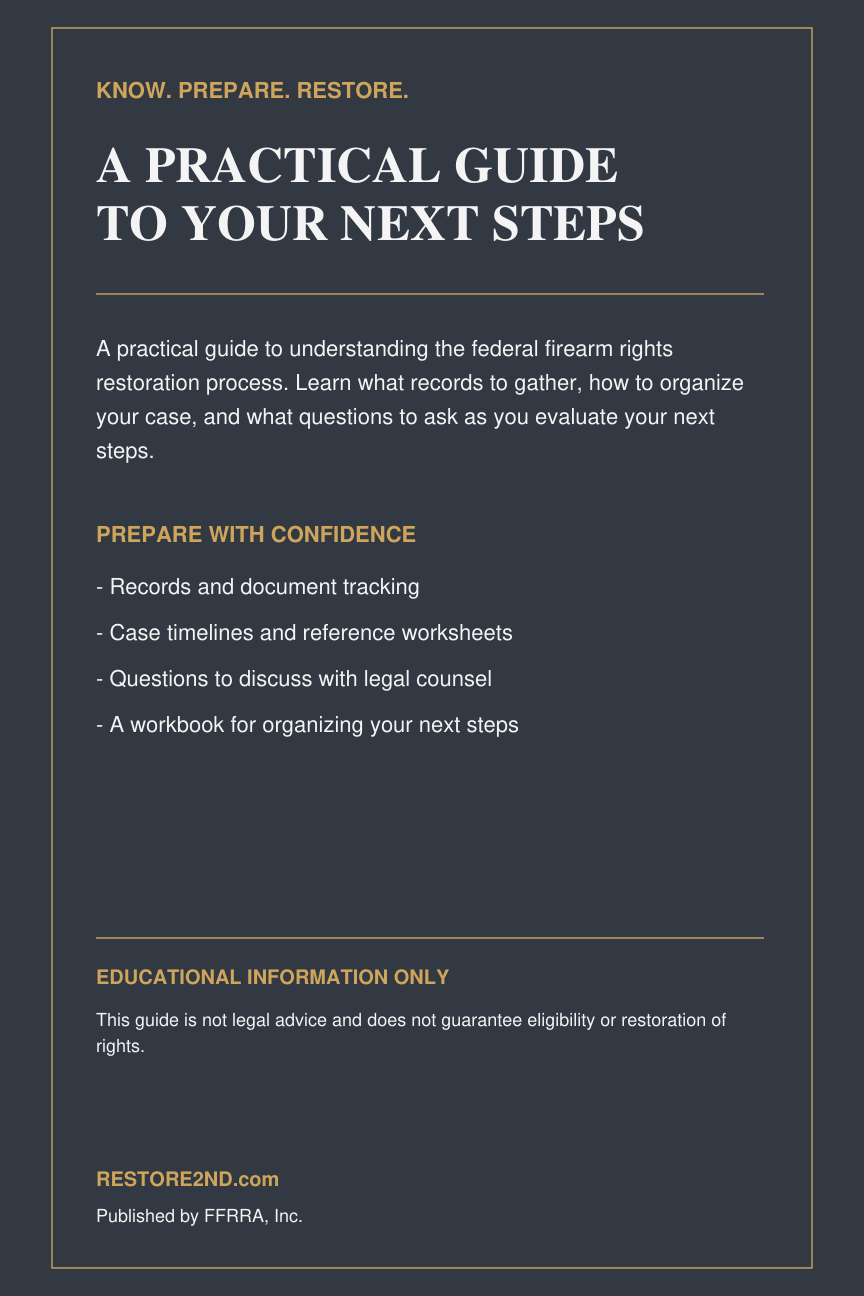 Back cover of The Federal Firearm Rights Restoration Guide, published by FFRRA, Inc.